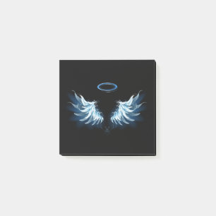 Notas Post-it® Alas del Ángel Azul brillante sobre fondo negro