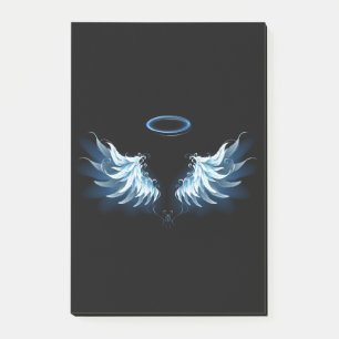 Notas Post-it® Alas del Ángel Azul brillante sobre fondo negro