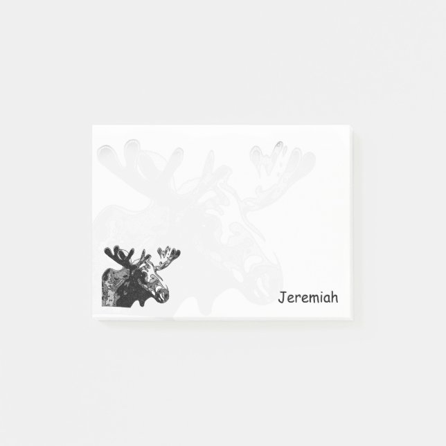 Notas Post-it® Alces en blanco y negro (Anverso)