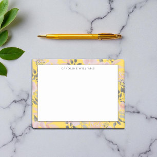Notas Post-it® Alegre patrón floral amarillo rosado con nombre