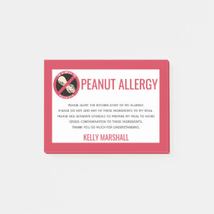 Notas Post-it® Alerta de Alergia a Maní Restaurante Personalizado