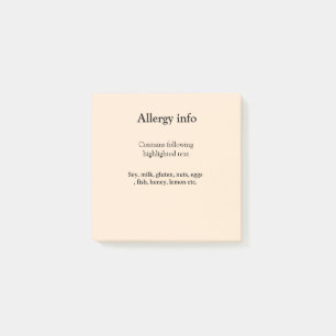 Notas Post-it® Alerta de alergia alimentaria añadir nombre texto