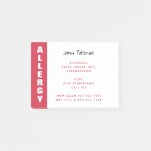 Notas Post-it® Alerta de Alergia Alimentaria Personalizada Roja d