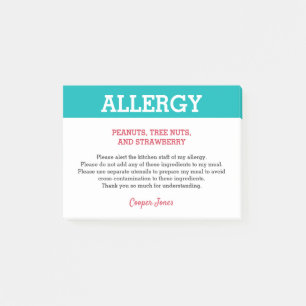 Notas Post-it® Alerta de Alergia Alimentaria Restaurante Personal