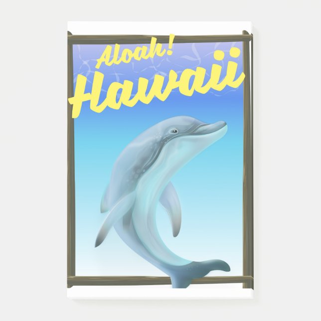 Notas Post-it® ¡Aloha! ¡Hawái! Cartel de viaje de delfines (Anverso)