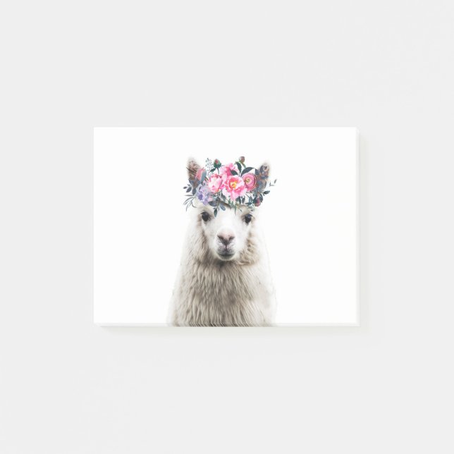 Notas Post-it® Alpaca con flores (Anverso)