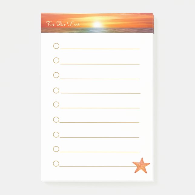 Notas Post-it® Amanecer, caligrafía y estrellas del mar en línea  (Anverso)