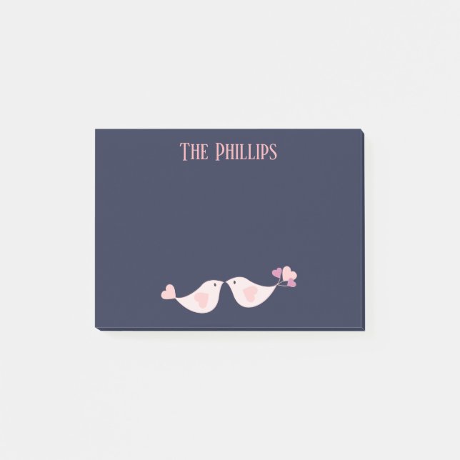 Notas Post-it® Amantes amorosos rosados con fondo azul (Anverso)