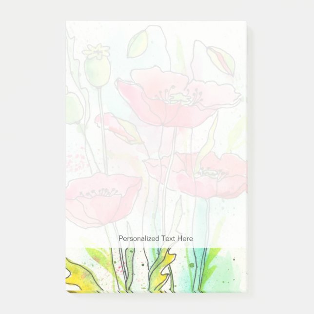 Notas Post-it® Amapolas pintadas de la acuarela (Anverso)