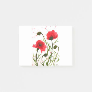 Notas Post-it® Amapolas rojas flores acuarela rústica chic