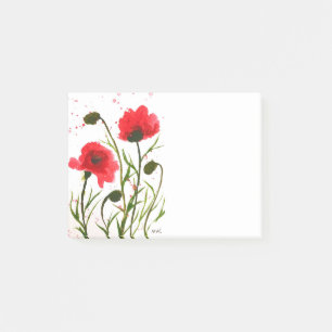 Notas Post-it® Amapolas rojas flores acuarela rústico chic post-i