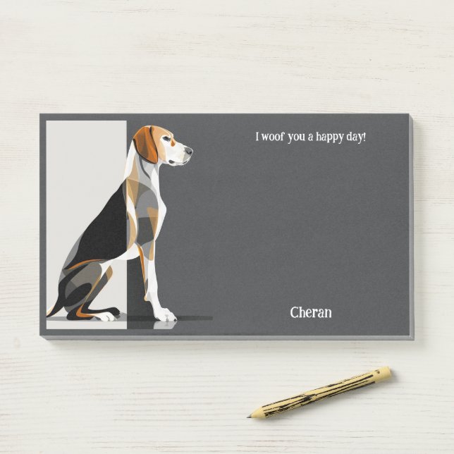 Notas Post-it® American Foxhound Abstract Art Dog Name (En escritorio)