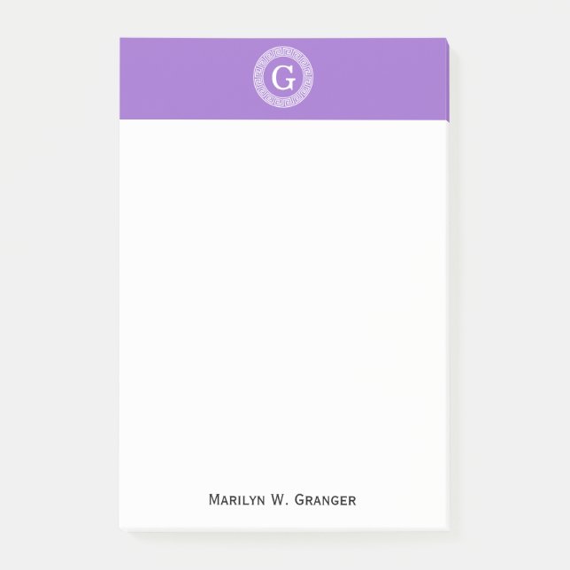 Notas Post-it® Amethyst What Greek Key Rnd Frame First Monograma (Anverso)
