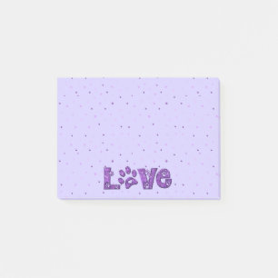 Notas Post-it® Amo los gatos - el purpurina púrpura -