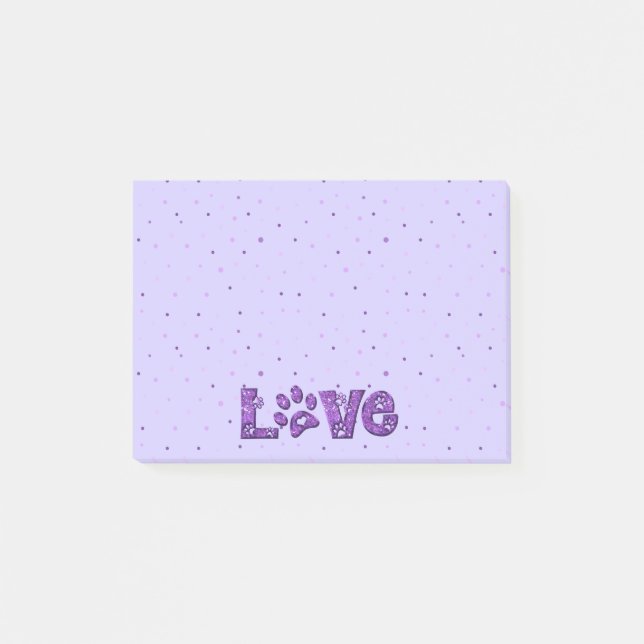 Notas Post-it® Amo los gatos - el purpurina púrpura - (Anverso)