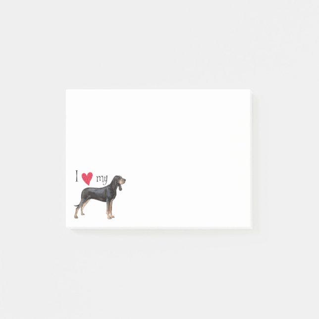 Notas Post-it® Amo mi negro y bronceo el Coonhound (Anverso)