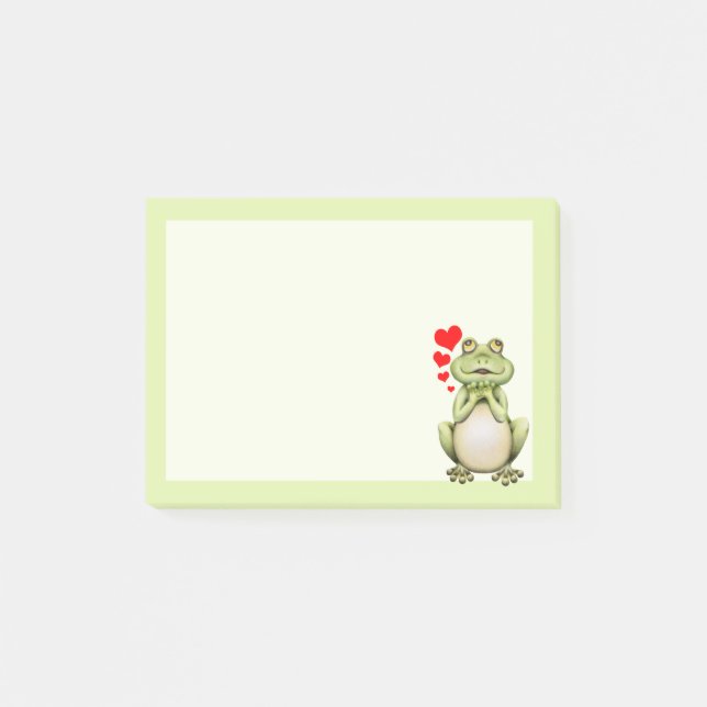 Notas Post-it® Amor a la rana cuta dibujando verde (Anverso)
