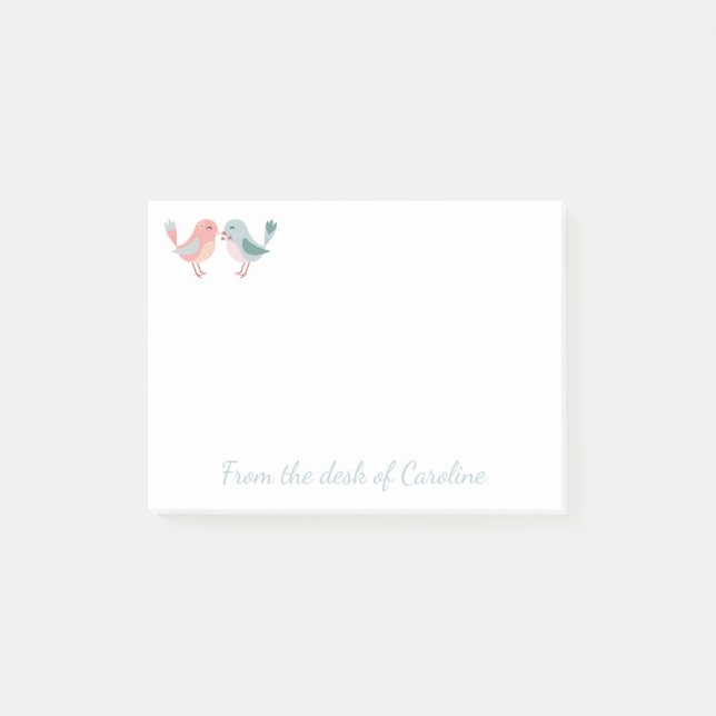 Notas Post-it® Amor De Los Aves Amantes Azules Y Rosa, Boda (Anverso)