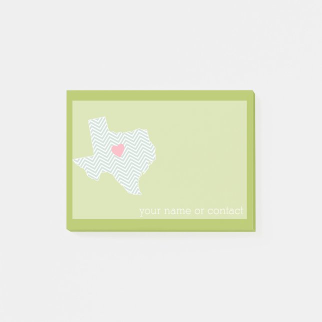 Notas Post-it® Amor por el Hogar de Texas con Corazón Personaliza (Anverso)