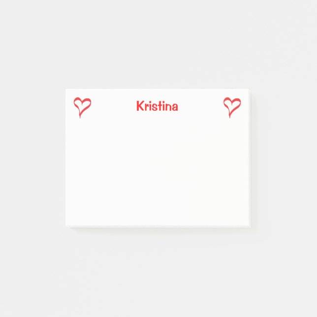 Notas Post-it® Amor Rojo Y Blanco Corazón Personalizado (Anverso)