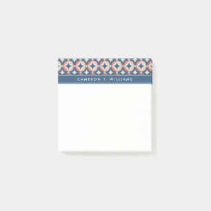 Notas Post-it® Añada su modelo geométrico azul y coralino