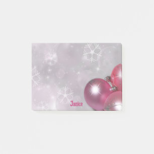 Notas Post-it® Añadir nombre Ornamentos rosados y regalo plateado