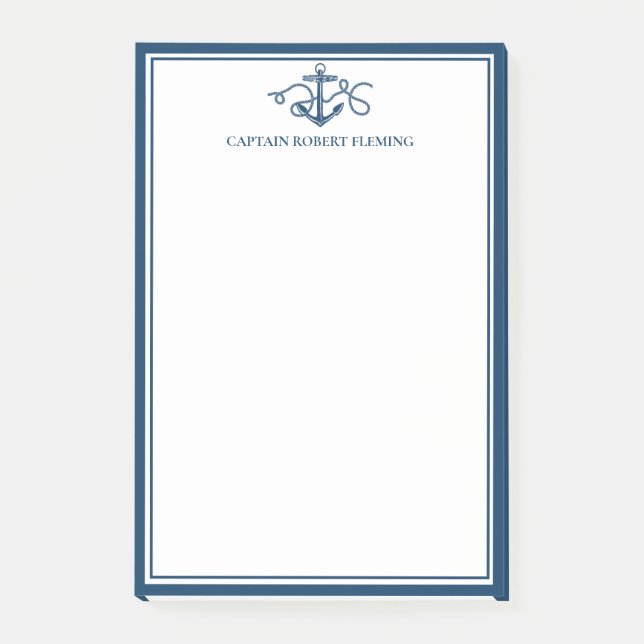 Notas Post-it® Anclaje azul de la marina náutica personalizada (Anverso)