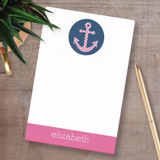 Notas Post-it® Anclaje de puntos de polka rosado con nombre perso (Custom Post-it Note Pads - Add your name and other text)