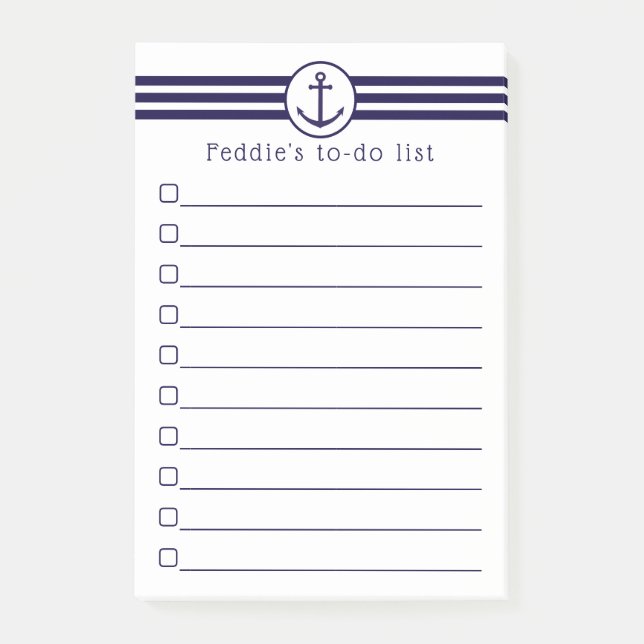 Notas Post-it® Anclaje náutico con franjas azul y blanco de la ma (Anverso)