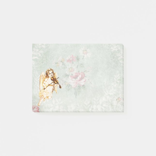 Notas Post-it® Ángel tocando un violín en fondo de papel de época (Anverso)