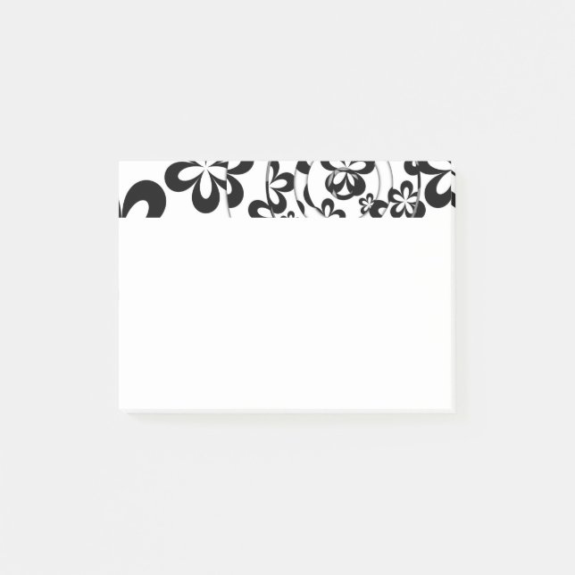 Notas Post-it® Anillos y Flores en Blanco y Negro (Anverso)