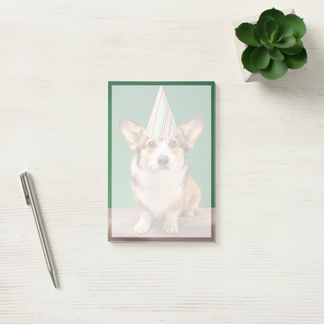 Notas Post-it® Animales de bebé más afectados | Corgi Birday Pupp (Oficina)