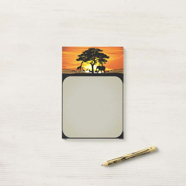 Notas Post-it® Animales salvajes al atardecer en la sabana africa (Escritorio)