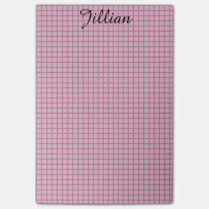 Notas Post-it® Años 50 rosados y rejilla gris