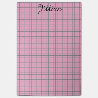 Notas Post-it® Años 50 rosados y rejilla gris