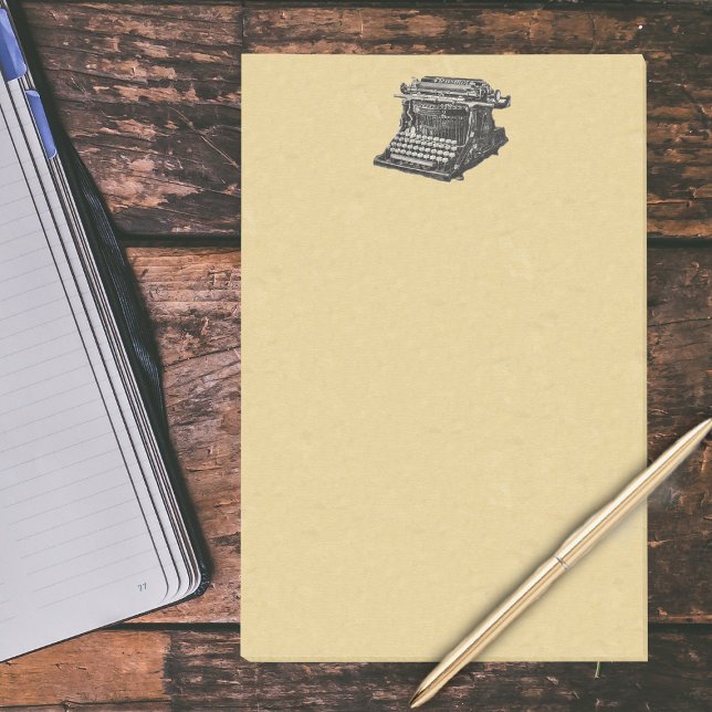 Notas Post-it® Antigua vieja máquina de escribir de moda (Vintage old time black white manual typewriter drawing on tan large post it notes.)
