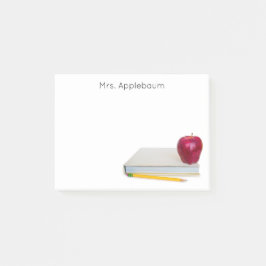 Notas Post-it® Apple con nombre de profesor de libro y lápiz 4 x