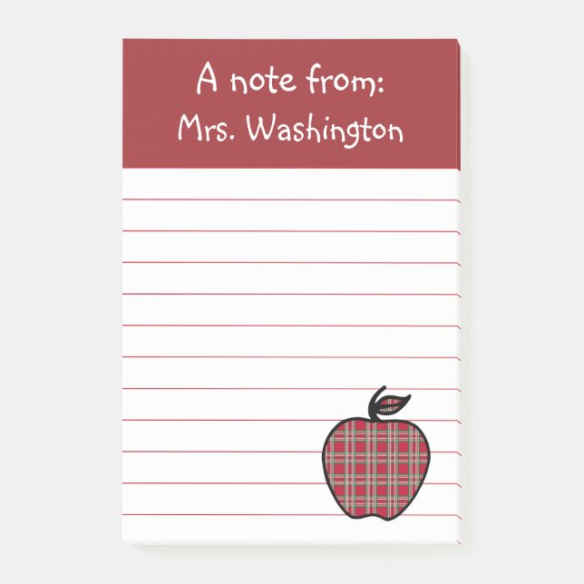 Notas Post-it® Apuntan a Apple Post de profesor de Red Plaid (Anverso)