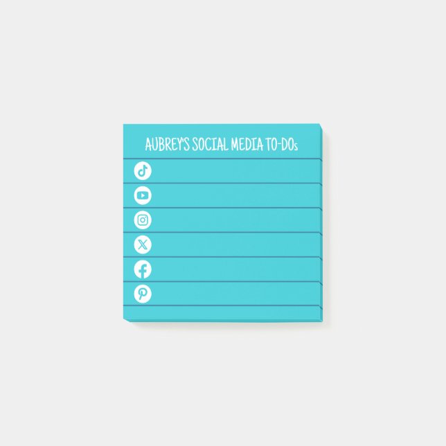 Notas Post-it® Aqua Blue & White Social Media To Do List (Anverso)