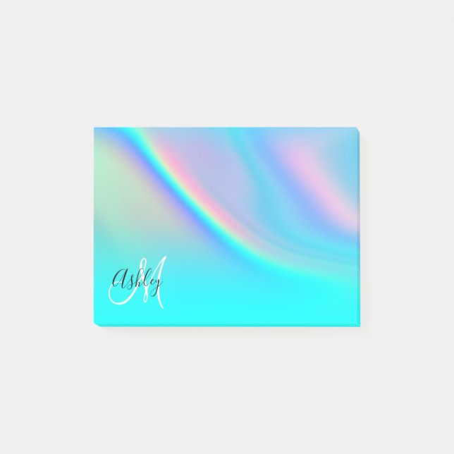 Notas Post-it® Aqua Edge Rainbow Ombre Monograma (Anverso)