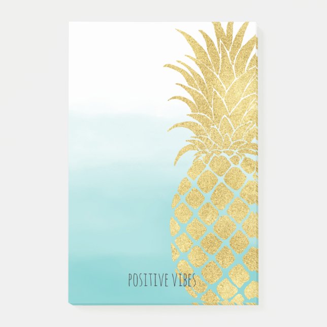 Notas Post-it® Aqua Ombre Gold Glam Piña (Anverso)