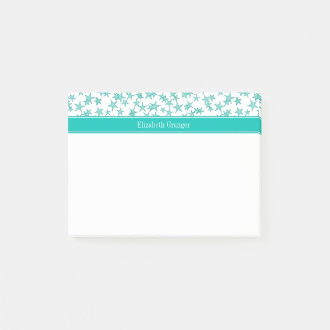Notas Post-it® Aqua Turquoise Stars White BG, nombre Verde azulad (Anverso)