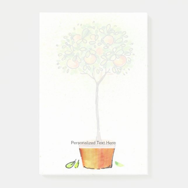Notas Post-it® Árbol de cítricos de acuarela pintado en olla (Anverso)