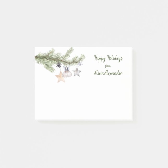 Notas Post-it® Árbol de Navidad Felices Fiestas Acuarela Pegajosa (Anverso)