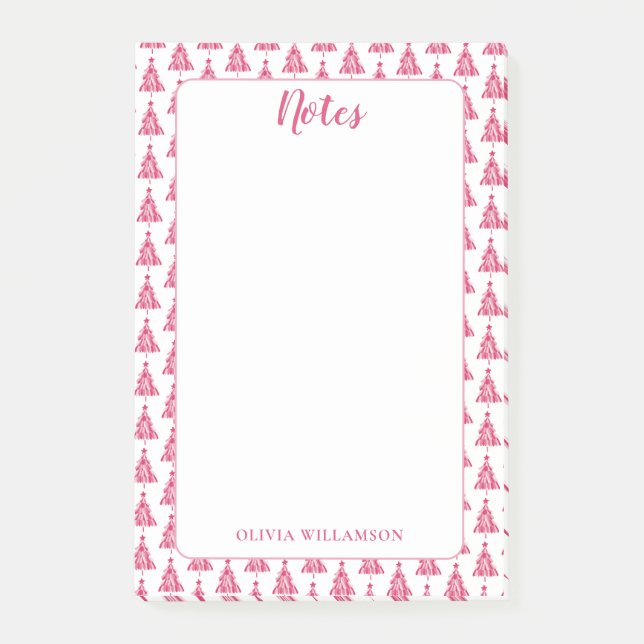 Notas Post-it® Árbol de vacaciones de Navidades rosados (Anverso)