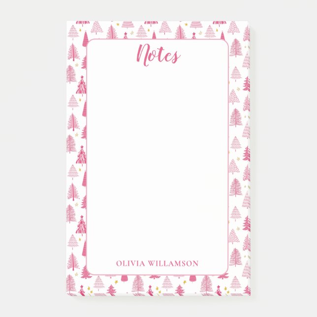 Notas Post-it® Árbol de vacaciones de Navidades rosados (Anverso)