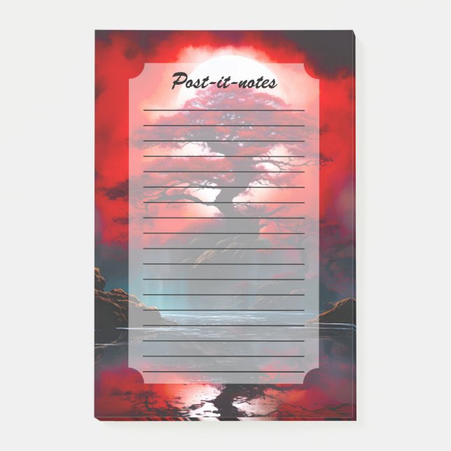 Notas Post-it® Árbol Rojo Místico Bajo Luna Llena (Anverso)