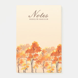 Notas Post-it® Árboles Naranjas de acuarela del bosque otoñal