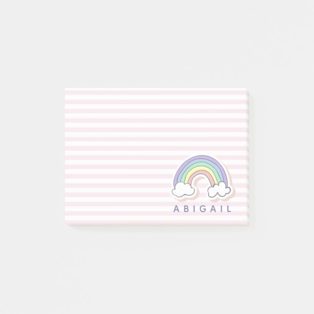 Notas Post-it® Arcoiris lindo - Niños con rayas rosas personaliza (Anverso)