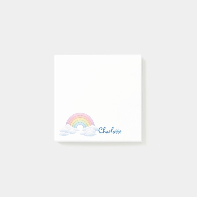 Notas Post-it® Arcoíris y Nubes Con Tu Nombre (Anverso)